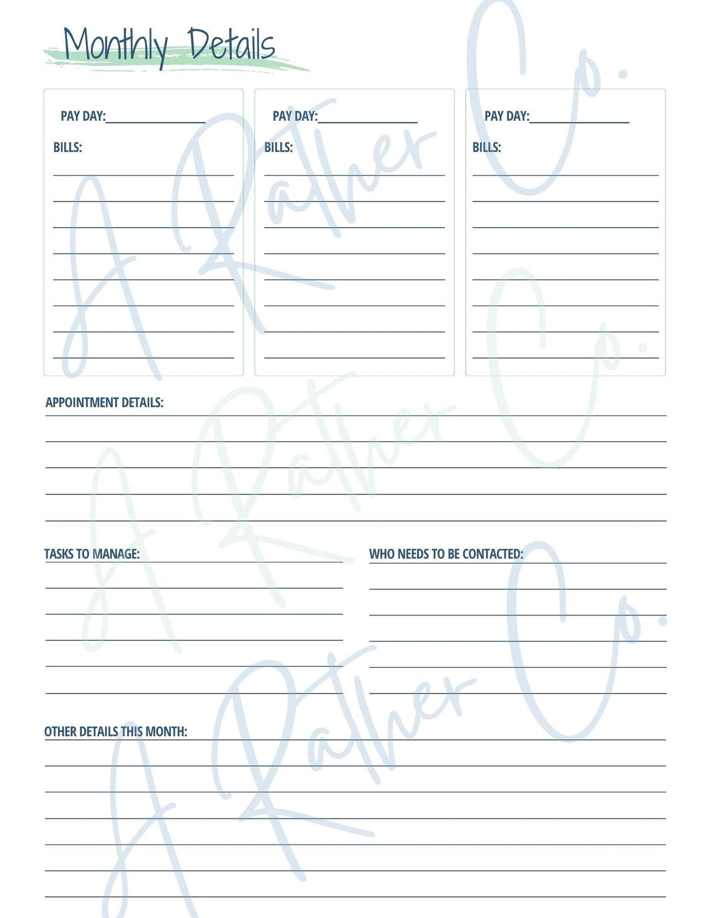 Hello Plans Monthly Undated Planner - DIGITAL